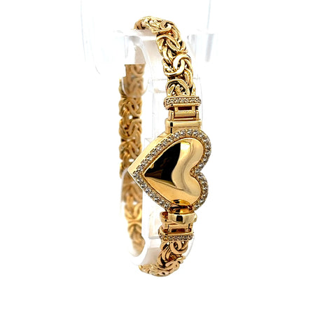Bracelet Byzantine with Heart Lock & CZ 7mm 7.5" 14K