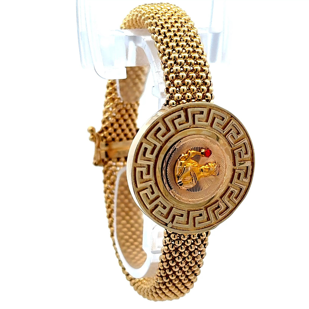 Golden Bull Fancy Bracelet Jessica with Religious Medallion 10.5mm 7.5" 10K