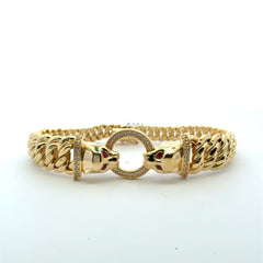 Golden Bull Fancy Bracelet Princess Cut with Panther Heads on Pave Ring 19.5mm 8" 10K