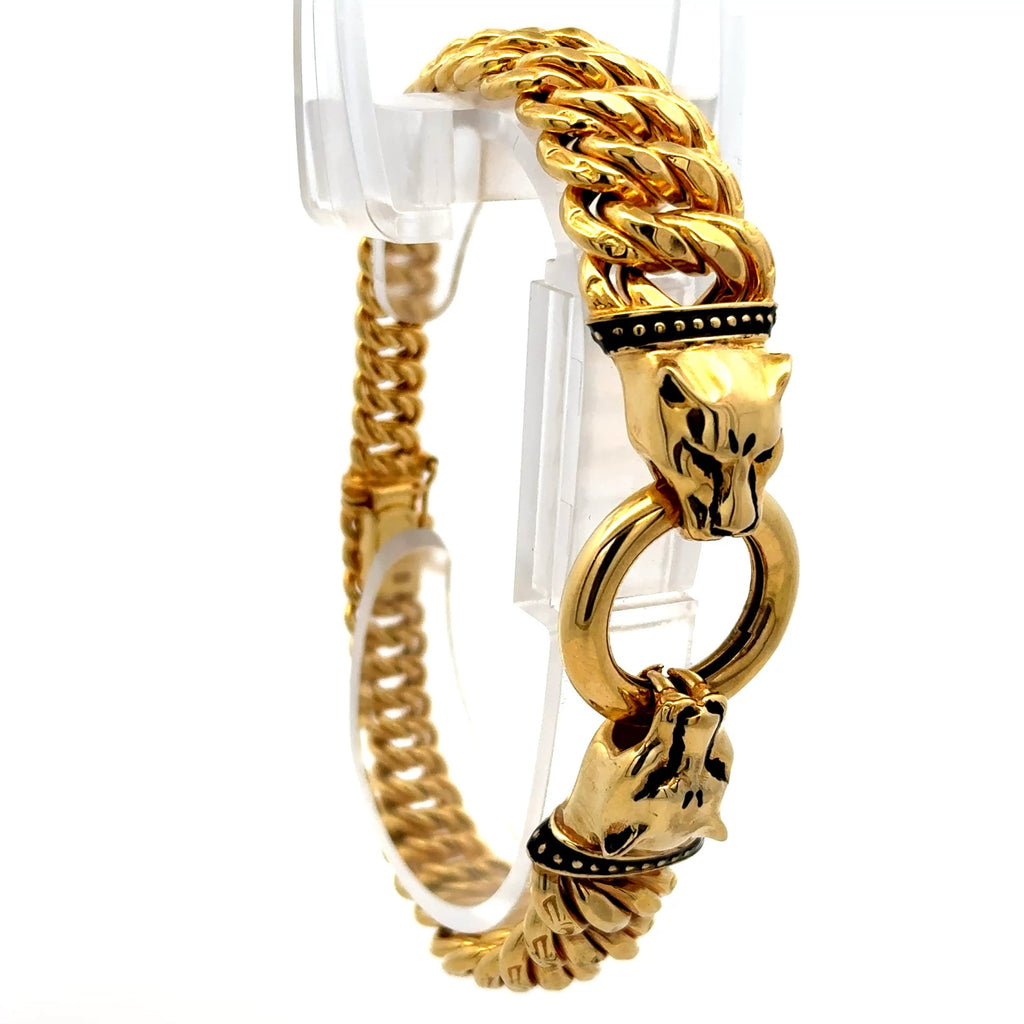 Golden Bull Fancy Bracelet Princess Cut with Panther Heads on Ring 20.5mm 8" 10K