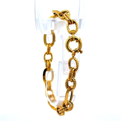 Golden Bull Fancy Bracelet Textured Hollow Figaro 9.5mm 7.5" 14K