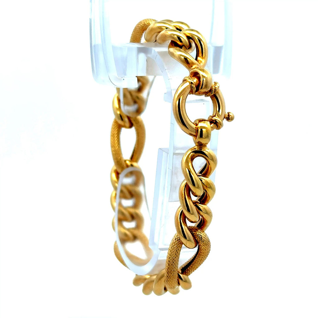 Golden Bull Fancy Bracelet Textured Hollow Figaro 9.5mm 8" 14K