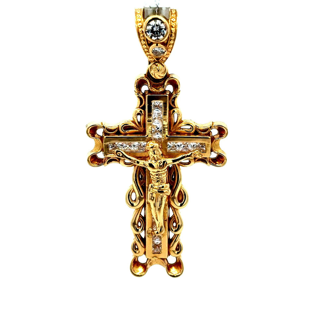 Golden Bull Fancy CAL Pendant Cross with CZ 53.5 14K