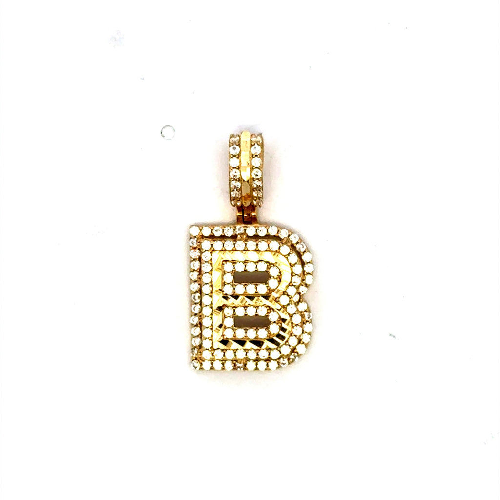 Golden Bull Fancy CAL Pendant CZ Stepped Initial 'B' 25.5 10K
