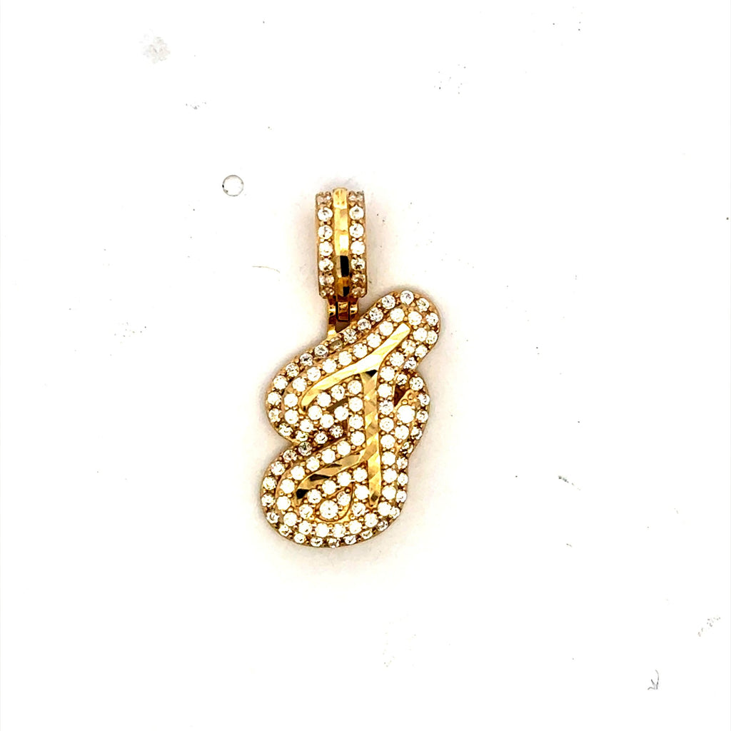 Golden Bull Fancy CAL Pendant CZ Stepped Initial 'J' 26 10K
