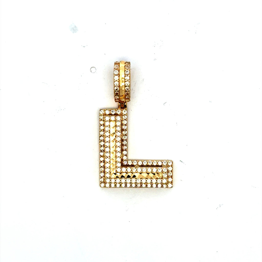 Golden Bull Fancy CAL Pendant CZ Stepped Initial 'L' 32 10K
