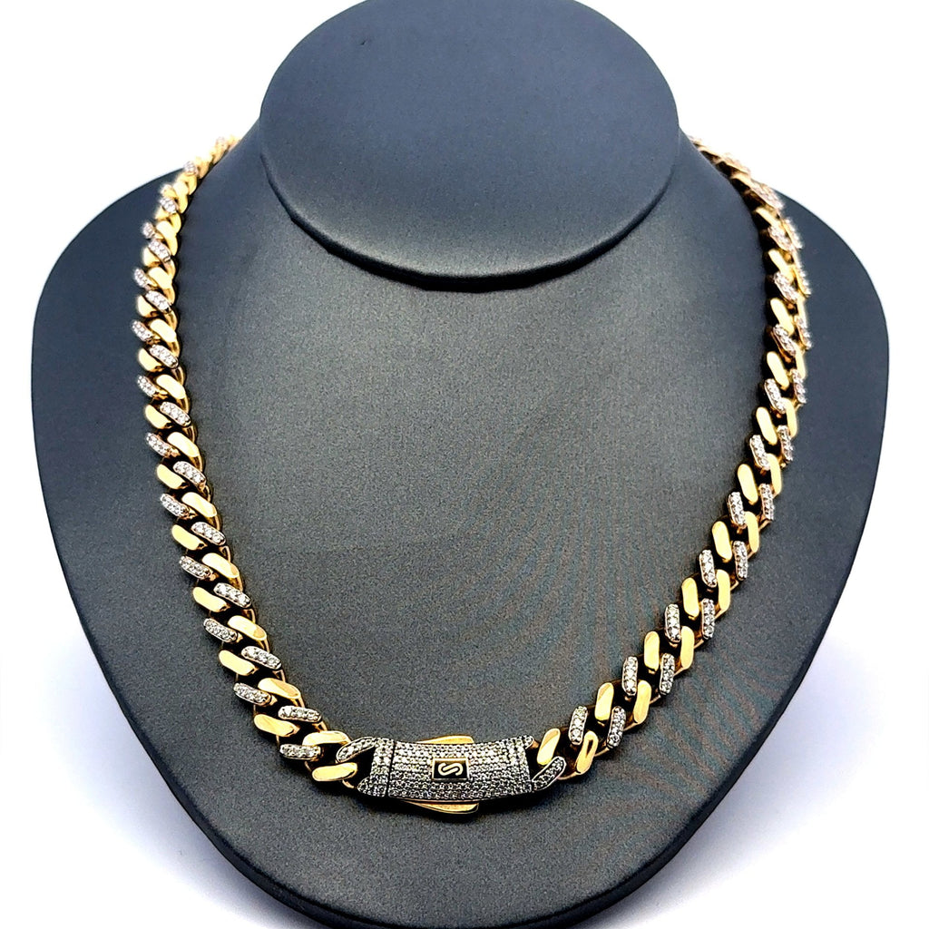 Golden Bull Fancy Chain Monaco CZ Half Iced 8mm 20" 14K