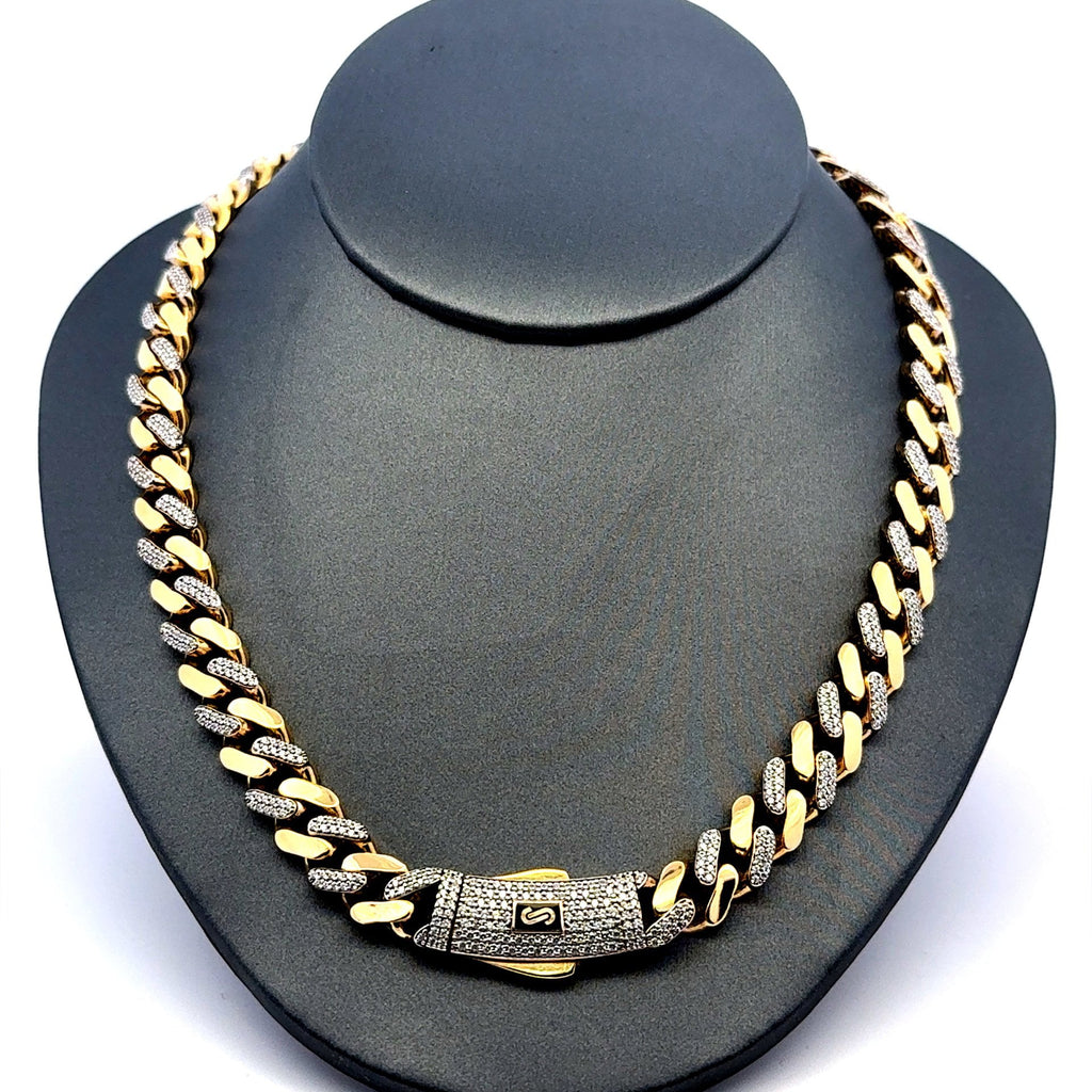 Golden Bull Fancy Chain Monaco CZ Half Iced 9mm 20" 14K