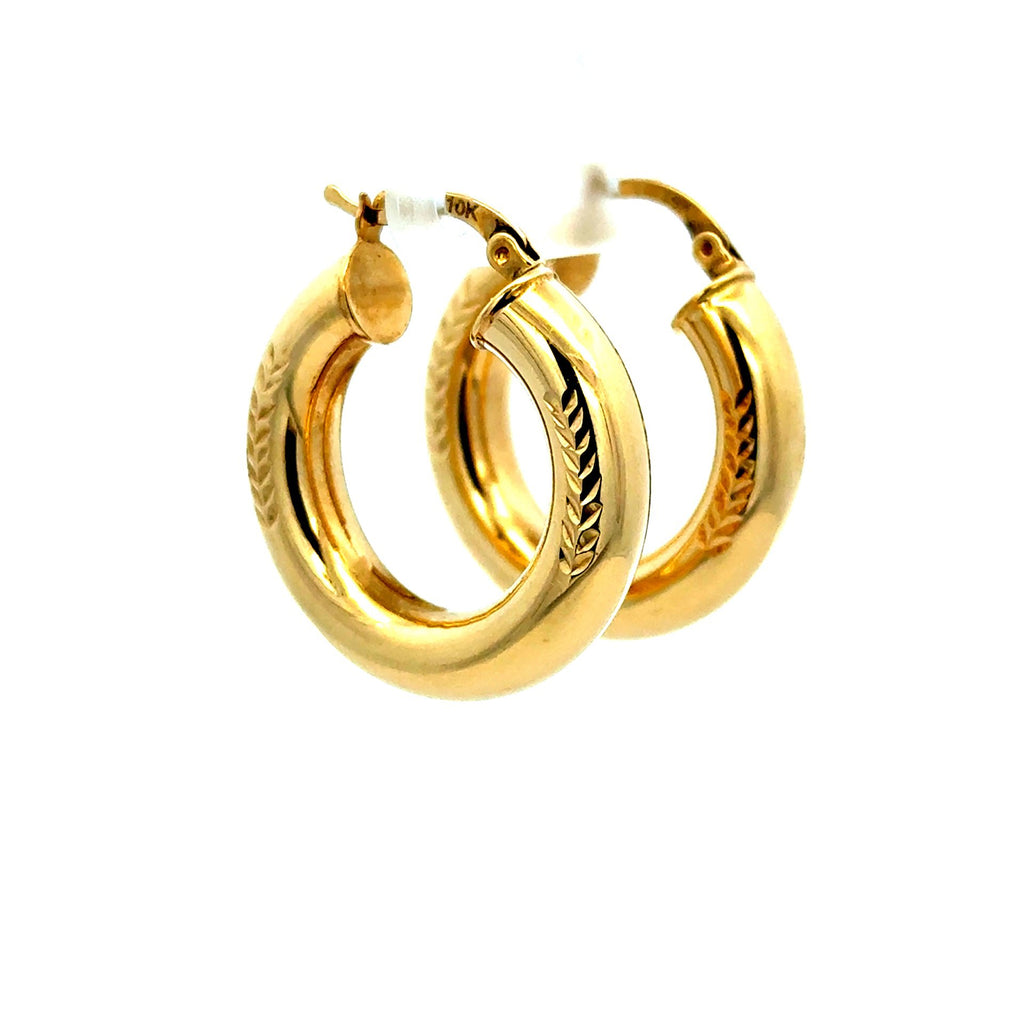 Golden Bull Fancy Earrings Textured Hoops 28 6mm 10K