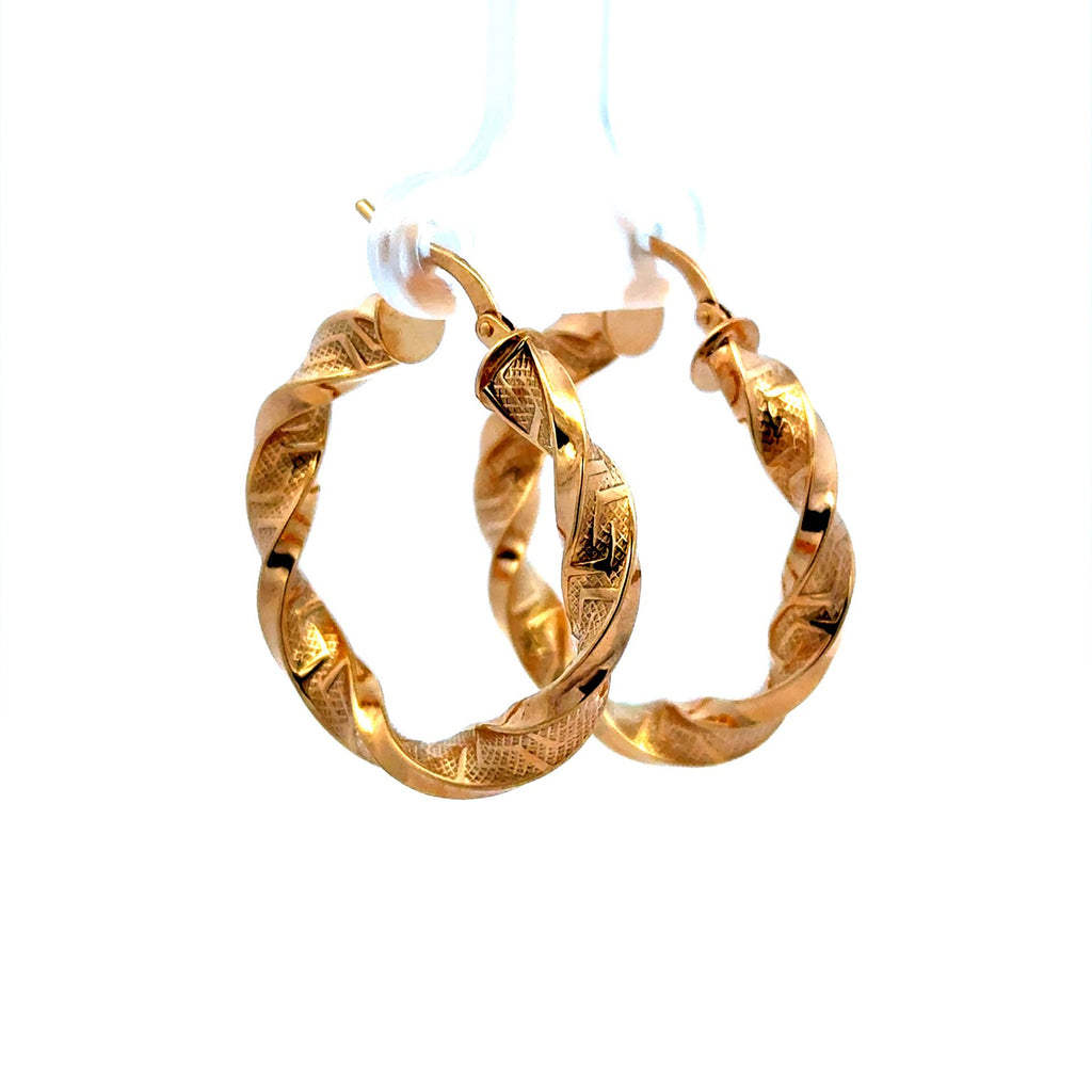 Golden Bull Fancy Earrings Twisted Textured Hoops 31 4.5mm 10K