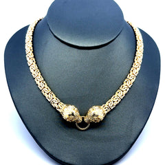 Golden Bull Fancy Necklaces Byzantine with Animal Heads & CZ on Ring 7.5mm 17.5" 14K