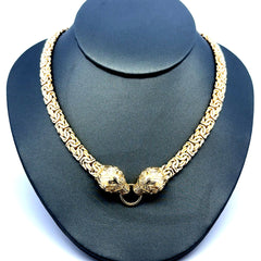 Golden Bull Fancy Necklaces Byzantine with Animal Heads & CZ on Ring 7.5mm 18" 14K