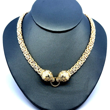 Necklaces Byzantine with Animal Heads & CZ on Ring 7.5mm 18" 14K