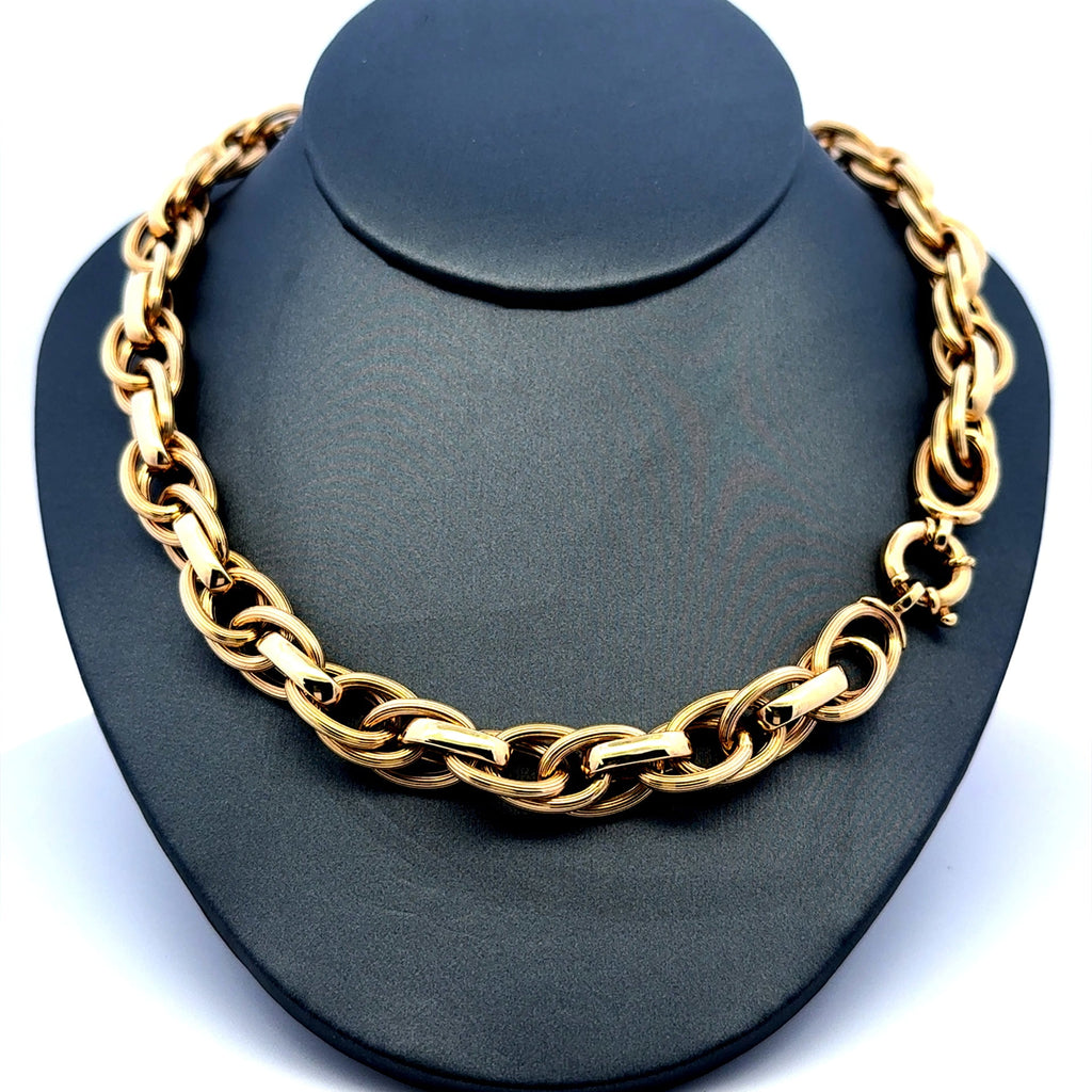 Golden Bull Fancy Necklaces Interlocking Oval Link 11mm 18" 14K