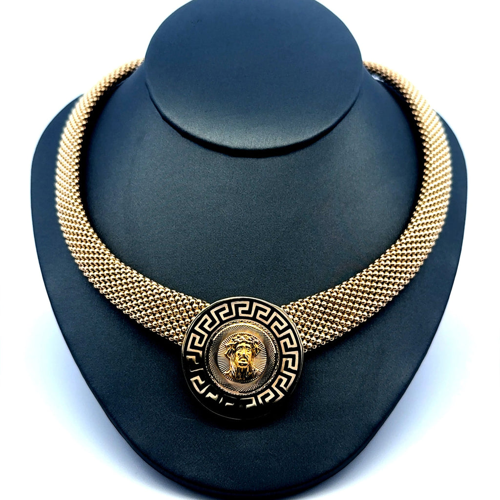 Golden Bull Fancy Necklaces Jessica with Religious Medallion 30mm 18" 10K