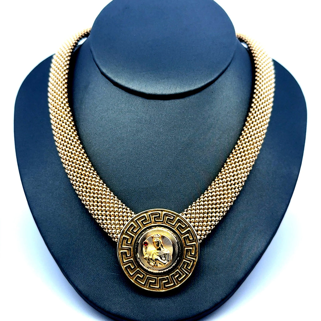 Golden Bull Fancy Necklaces Jessica with Religious Medallion 33mm 18" 10K