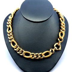 Golden Bull Fancy Necklaces Textured Hollow Figaro 11mm 16" 14K