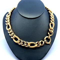 Golden Bull Fancy Necklaces Textured Hollow Figaro 12mm 18" 14K