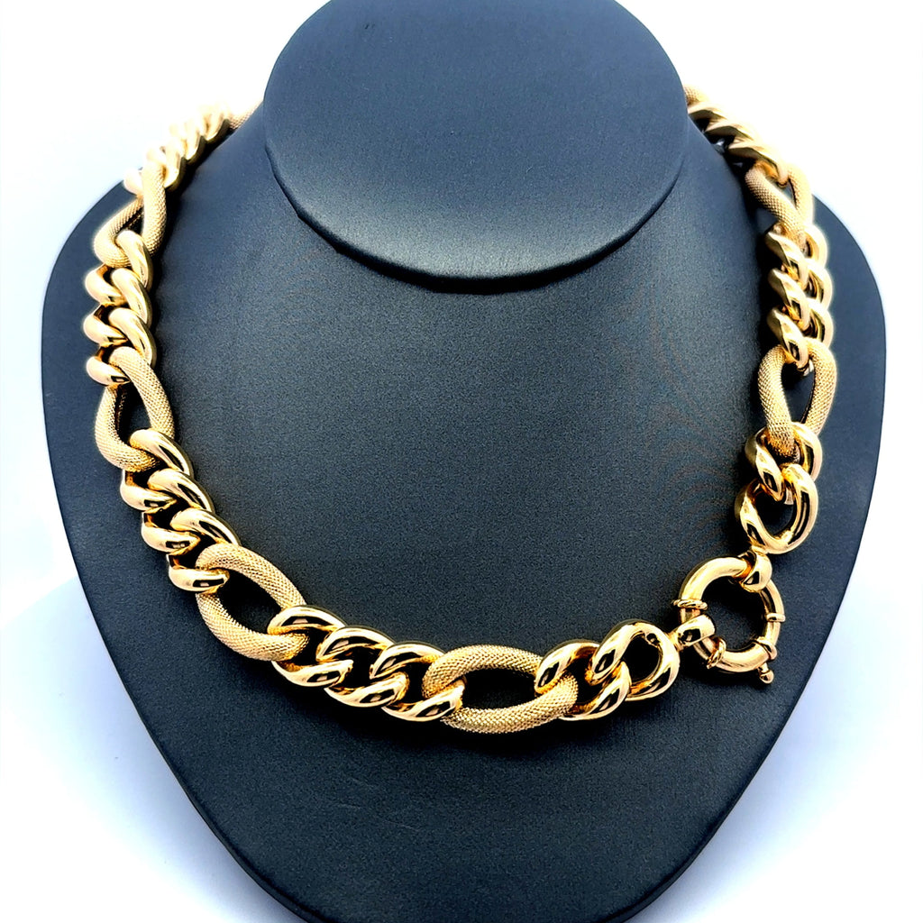 Golden Bull Fancy Necklaces Textured Hollow Figaro 12mm 18" 14K