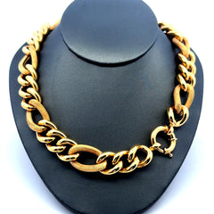 Golden Bull Fancy Necklaces Textured Hollow Figaro 14.5mm 16" 14K