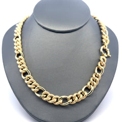 Golden Bull Fancy Necklaces Textured Hollow Figaro 7.5mm 18" 14K
