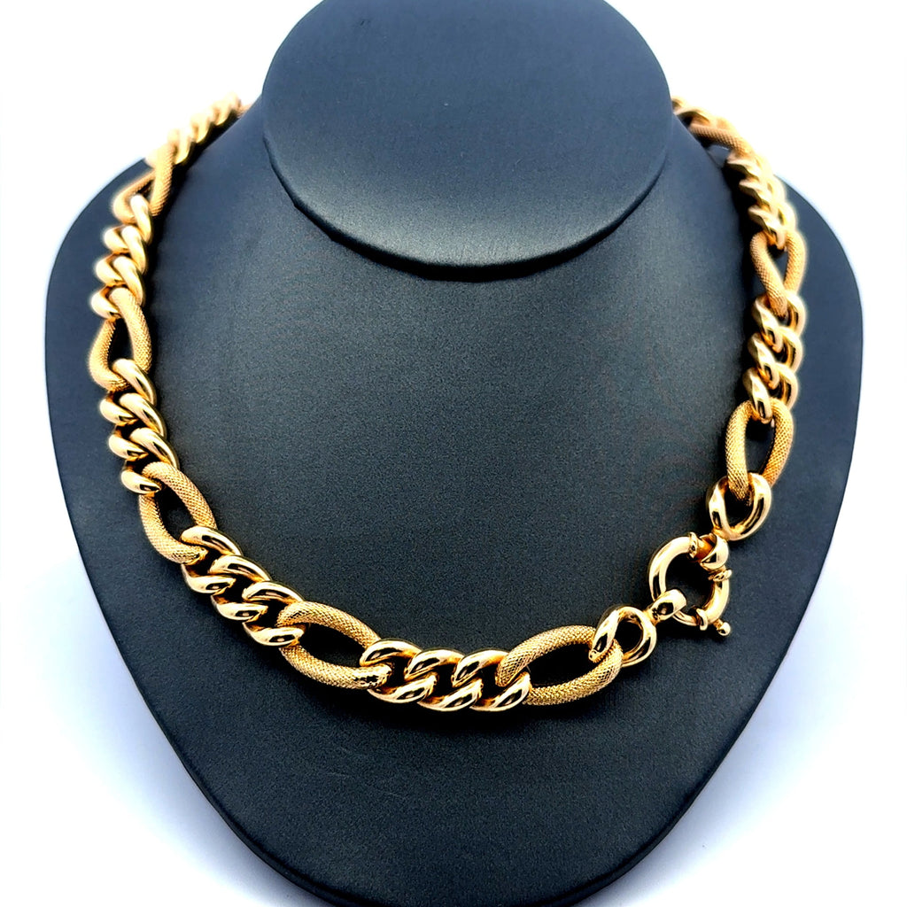 Golden Bull Fancy Necklaces Textured Hollow Figaro 9.5mm 18" 10K