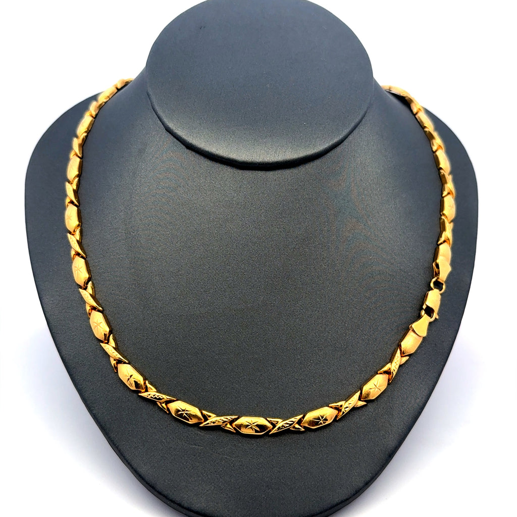 Golden Bull Fancy Necklaces Textured X&O with Lobster Lock 5mm 17.5" 14K