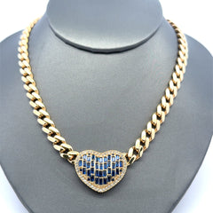 Golden Bull Fancy OR.ST Bracelet Monaco with Blue Stoned Heart CZ-Edged 6.5mm 7.5" 14K