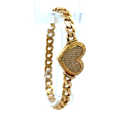 Golden Bull Fancy OR.ST Bracelet Monaco with Heart Lock and CZ 6.5mm 7.5" 14K