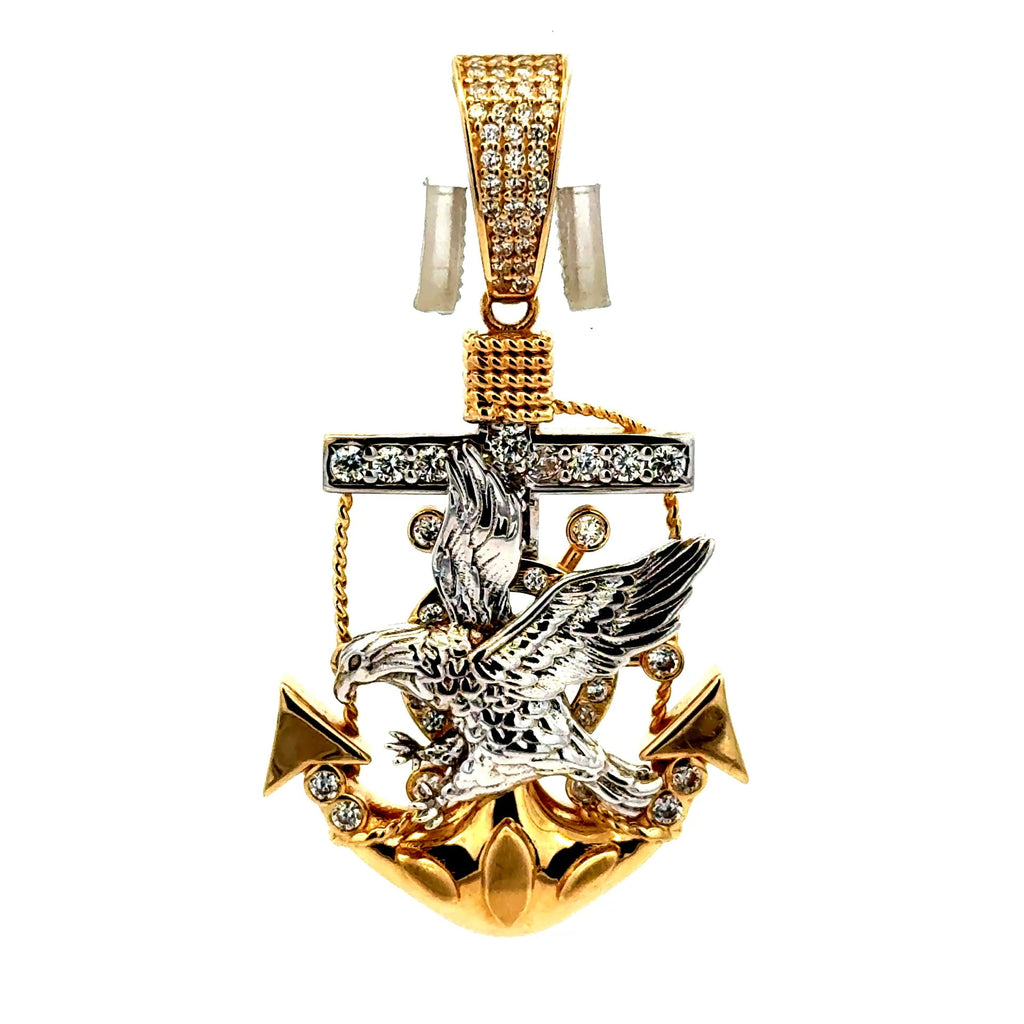 Golden Bull Fancy OR.ST Pendant Eagle on Ship’s Wheel with CZ & Anchor 49 14K