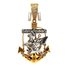 Golden Bull Fancy OR.ST Pendant Eagle on Ship’s Wheel with CZ & Anchor 49 14K