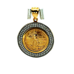 Golden Bull Fancy OR.ST Pendant Mexican 'Centenario' Style with CZ 35 14K