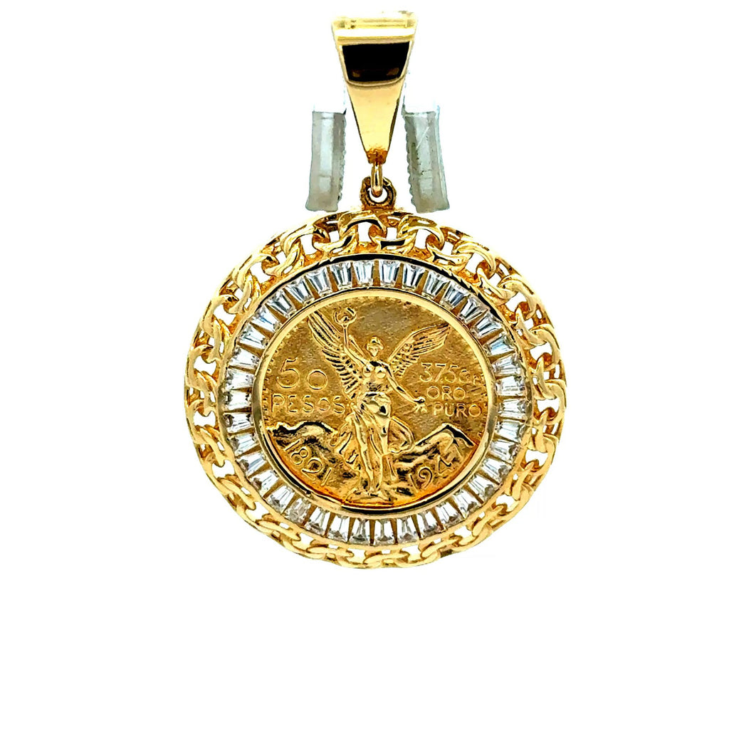 Golden Bull Fancy OR.ST Pendant Mexican 'Centenario' Style with CZ 40 14K