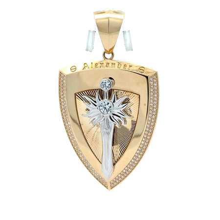 Pendant Alexander’s Sword Shield with CZ 60.5 14K