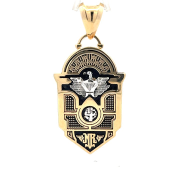 Pendant Armed Eagle Emblem Shield Two-Tone 63 14K