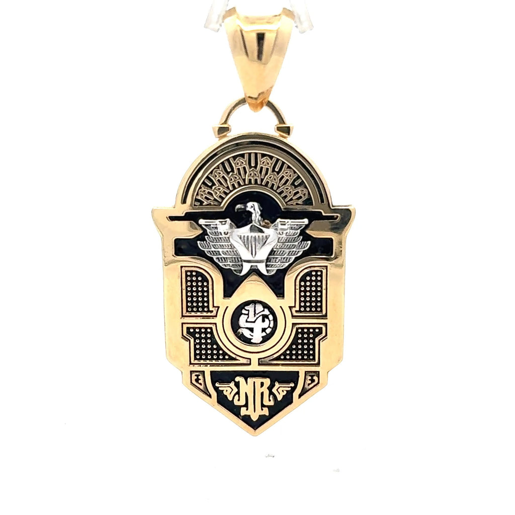 Golden Bull Fancy Pendant Armed Eagle Emblem Shield Two-Tone 77.5 14K