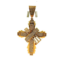 Golden Bull Fancy Pendant Cross with CZ 60 14K