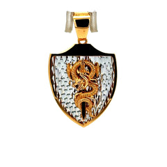 Golden Bull Fancy Pendant Dragon on Shield Two-Tone 39 14K