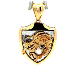 Golden Bull Fancy Pendant Dragon on Shield Two-Tone 53 14K