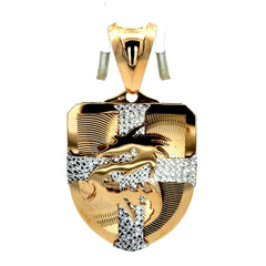 Golden Bull Fancy Pendant Dragon on Shield Two-Tone 57 14K