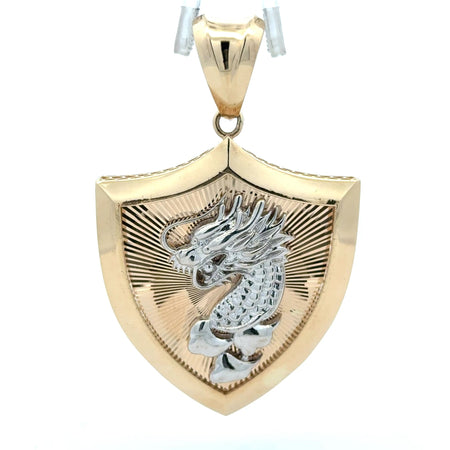Pendant Dragon on Shield Two-Tone 60 14K