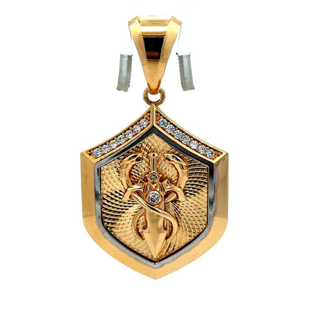 Pendant Dragons & Sword on Shield with CZ 51 14K