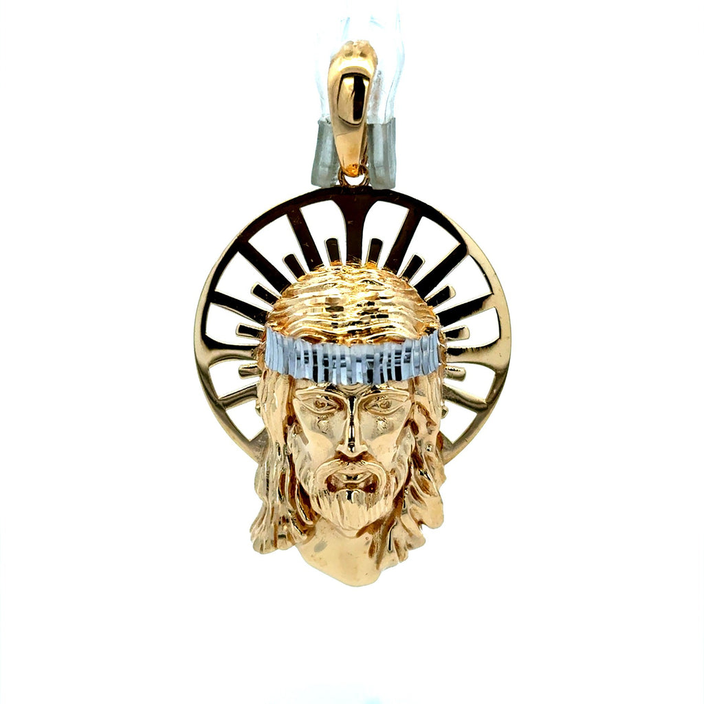 Golden Bull Fancy Pendant Halo Jesus Face with Crown of Thorns 56.5 14K