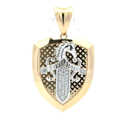 Pendant Horse Head Sword Shield with CZ 60 14K