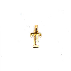 Golden Bull Fancy Pendant Initial with CZ 'T' 17 14K
