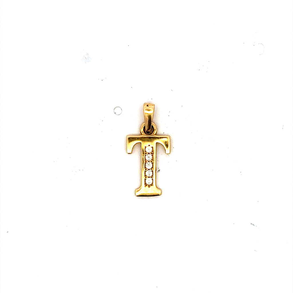 Golden Bull Fancy Pendant Initial with CZ 'T' 17 14K