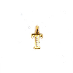 Golden Bull Fancy Pendant Initial with CZ 'T' 17 14K