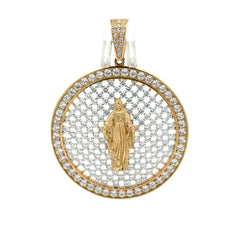 Golden Bull Fancy Pendant ‘La Milagrosa’ on CZ-Iced Openwork Medallion 48 10K