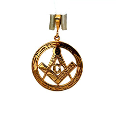 Golden Bull Fancy Pendant Masonic Square & Compass 34.5 14K