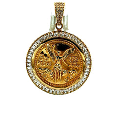 Golden Bull Fancy Pendant Mexican 'Centenario' Style with CZ 43 14K